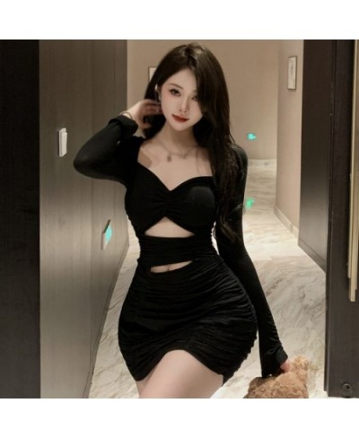 Y2k Women Sexy Bodycon Dress Long Sleeve Short Party Dress Office Lady Pure Color Elegant Vintage Mini Dress Korean 2022 Autu...