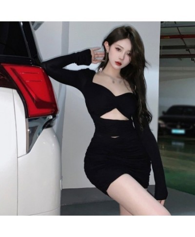 Y2k Women Sexy Bodycon Dress Long Sleeve Short Party Dress Office Lady Pure Color Elegant Vintage Mini Dress Korean 2022 Autu...