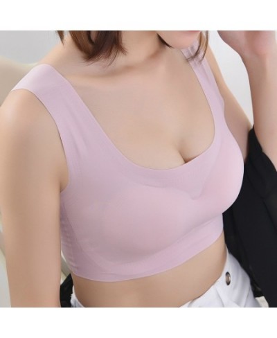 Thin Push Up Vest Bra Women Ice Silk Seamless Underwear Soft Comfortable Sleep Top With Chest Padded Plus Size Bras For Women...