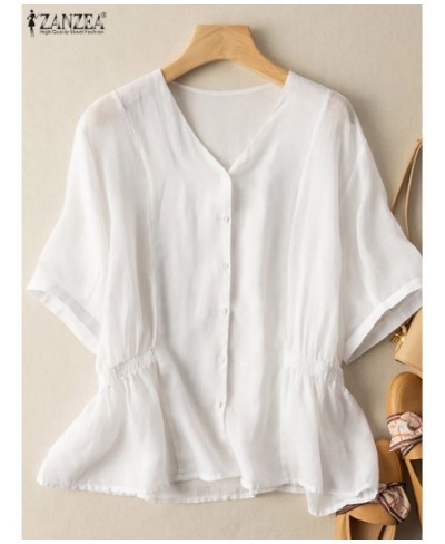 Kaftan Solid Shirts Women Summer Blouses 2023 Casual Short Sleeve Blusas Female High Waist Tunic Oversized Chemise $37.32 - W...