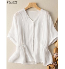 Kaftan Solid Shirts Women Summer Blouses 2023 Casual Short Sleeve Blusas Female High Waist Tunic Oversized Chemise $37.32 - W...