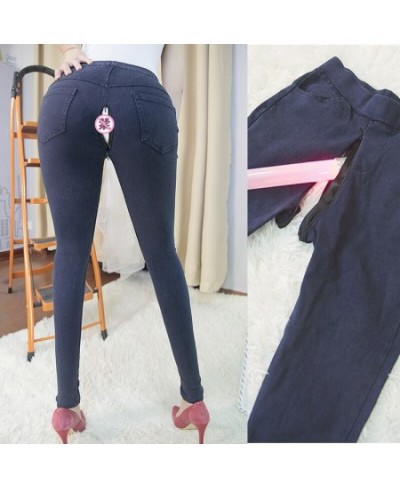 Women's Outdoor Sex Pants Clothes Leggings Open Crotch Double Zipper Jeans Skinny Denim Trousers High Waist Sexy Exotic $77.8...