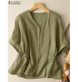 Kaftan Solid Shirts Women Summer Blouses 2023 Casual Short Sleeve Blusas Female High Waist Tunic Oversized Chemise $37.32 - W...