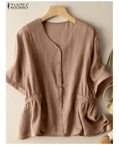 Kaftan Solid Shirts Women Summer Blouses 2023 Casual Short Sleeve Blusas Female High Waist Tunic Oversized Chemise $37.32 - W...