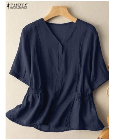 Kaftan Solid Shirts Women Summer Blouses 2023 Casual Short Sleeve Blusas Female High Waist Tunic Oversized Chemise $37.32 - W...