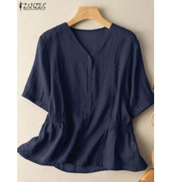 Kaftan Solid Shirts Women Summer Blouses 2023 Casual Short Sleeve Blusas Female High Waist Tunic Oversized Chemise $37.32 - W...