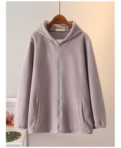 Plus Size Women's Autumn And Winter Hooded Jacket Long SleevesDouble-Sided Plush Fabric Sweatshirt With Pocket Zip-Up Cardiga...