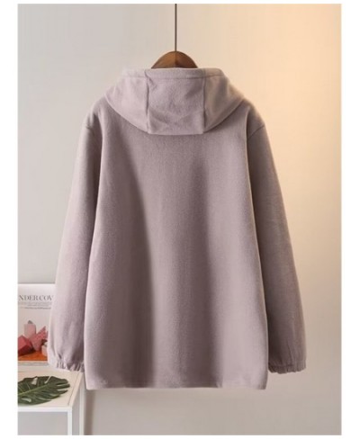 Plus Size Women's Autumn And Winter Hooded Jacket Long SleevesDouble-Sided Plush Fabric Sweatshirt With Pocket Zip-Up Cardiga...