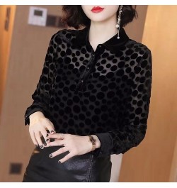 Autumn and Winter New Black Polka Dot Shirt Blouse Women Turn Down Collar Long Sleeve Solid Bottoming Shirt $27.84 - Tops & Tees