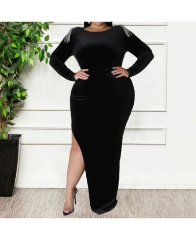 Spring Autumn Plus Size Evening Party Dress Women Back Hollow Out Fashion Korean Vestidos Chic Solid Sexy Split Slim Long Dre...