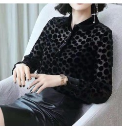 Autumn and Winter New Black Polka Dot Shirt Blouse Women Turn Down Collar Long Sleeve Solid Bottoming Shirt $27.84 - Tops & Tees