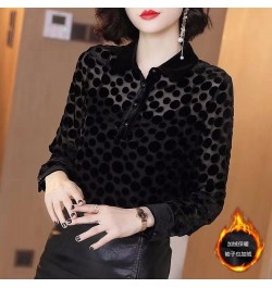 Autumn and Winter New Black Polka Dot Shirt Blouse Women Turn Down Collar Long Sleeve Solid Bottoming Shirt $27.84 - Tops & Tees