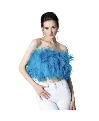 Summer Sexy Furry Top Woman Ostrich Feather Vest Fur Coat Female Natural Feather Pink Backless Tops 2022 Ladies Party Tube To...