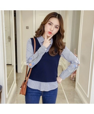 2022 Spring Autumn Women New Long Sleeve Blouses Female Fake Two-piece Striped Shirts Ladies Single Breasted Casual Shirts P7...