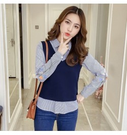 2022 Spring Autumn Women New Long Sleeve Blouses Female Fake Two-piece Striped Shirts Ladies Single Breasted Casual Shirts P7...