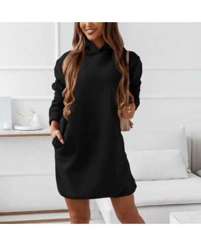 Autumn Casual Hoodies Dress Women Long Sleeve Fashion Hooded Long Sweatwear Office Lady Pullover Vintage Solid Streetwear Top...