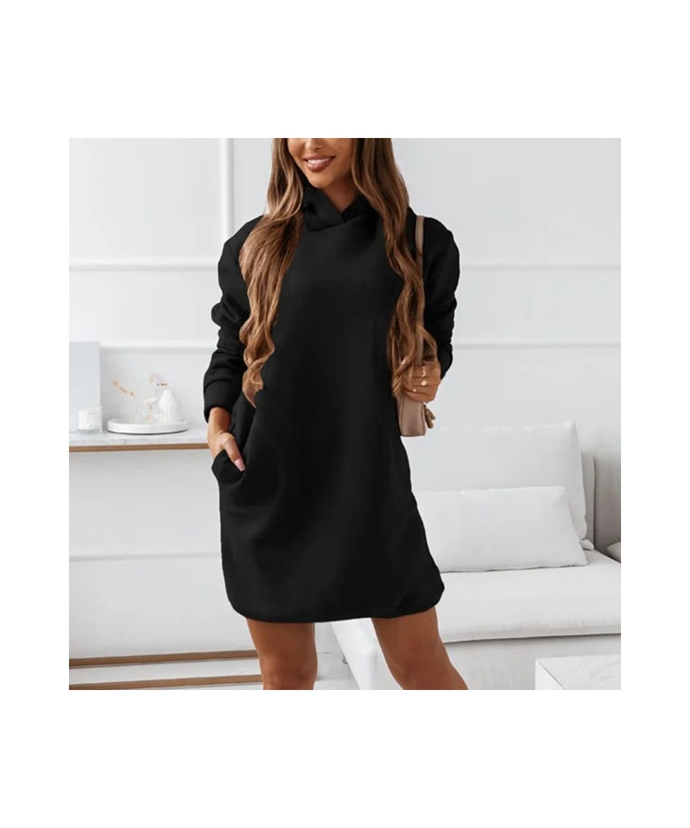 Autumn Casual Hoodies Dress Women Long Sleeve Fashion Hooded Long Sweatwear Office Lady Pullover Vintage Solid Streetwear Top...