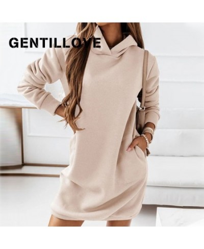 Autumn Casual Hoodies Dress Women Long Sleeve Fashion Hooded Long Sweatwear Office Lady Pullover Vintage Solid Streetwear Top...