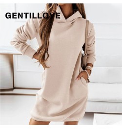 Autumn Casual Hoodies Dress Women Long Sleeve Fashion Hooded Long Sweatwear Office Lady Pullover Vintage Solid Streetwear Top...