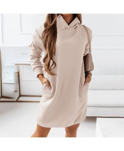 Autumn Casual Hoodies Dress Women Long Sleeve Fashion Hooded Long Sweatwear Office Lady Pullover Vintage Solid Streetwear Top...