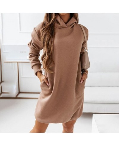 Autumn Casual Hoodies Dress Women Long Sleeve Fashion Hooded Long Sweatwear Office Lady Pullover Vintage Solid Streetwear Top...