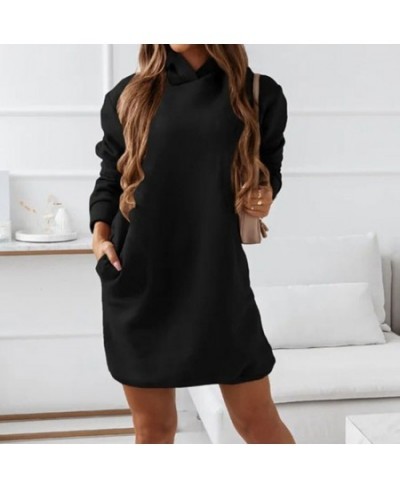 Autumn Casual Hoodies Dress Women Long Sleeve Fashion Hooded Long Sweatwear Office Lady Pullover Vintage Solid Streetwear Top...