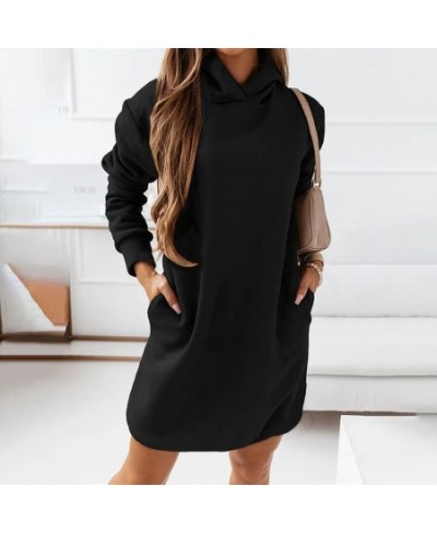 Autumn Casual Hoodies Dress Women Long Sleeve Fashion Hooded Long Sweatwear Office Lady Pullover Vintage Solid Streetwear Top...