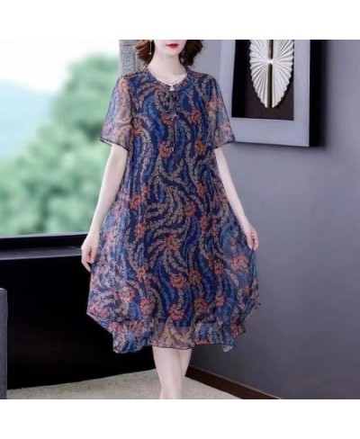 2023 Vintage Round Neck Drawstring Bow Dresses Summer Loose A-Line Women's Clothing Casual Patchwork Short Sleeve Midi Dress ...