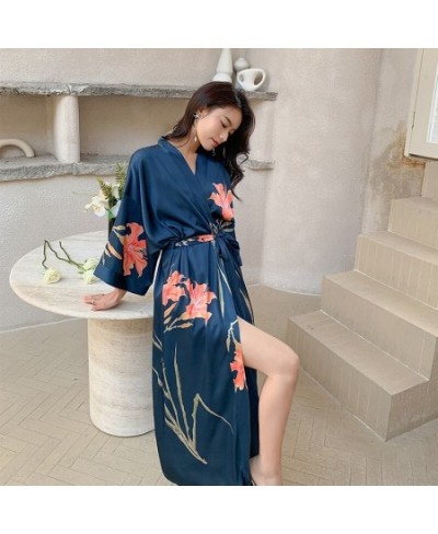 New Pijamas Women's Summer Thin Ice Silk Luxury Lace Up Morning Robe Homewear Loungewear Half Sleeve Kimono Bathrobe Gown $63...