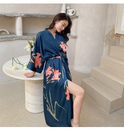 New Pijamas Women's Summer Thin Ice Silk Luxury Lace Up Morning Robe Homewear Loungewear Half Sleeve Kimono Bathrobe Gown $63...