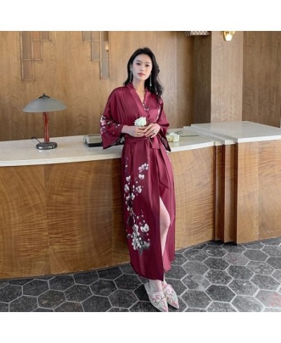 New Pijamas Women's Summer Thin Ice Silk Luxury Lace Up Morning Robe Homewear Loungewear Half Sleeve Kimono Bathrobe Gown $63...