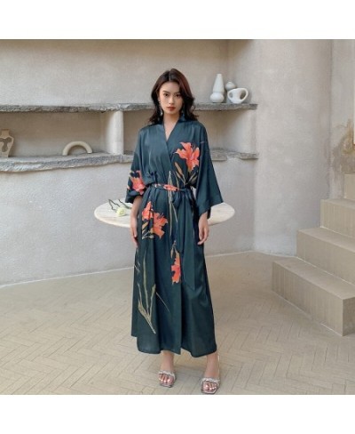 New Pijamas Women's Summer Thin Ice Silk Luxury Lace Up Morning Robe Homewear Loungewear Half Sleeve Kimono Bathrobe Gown $63...