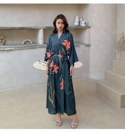 New Pijamas Women's Summer Thin Ice Silk Luxury Lace Up Morning Robe Homewear Loungewear Half Sleeve Kimono Bathrobe Gown $63...