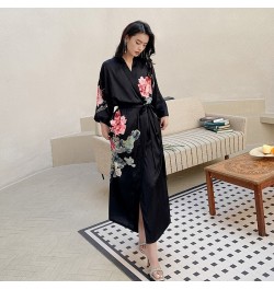 New Pijamas Women's Summer Thin Ice Silk Luxury Lace Up Morning Robe Homewear Loungewear Half Sleeve Kimono Bathrobe Gown $63...