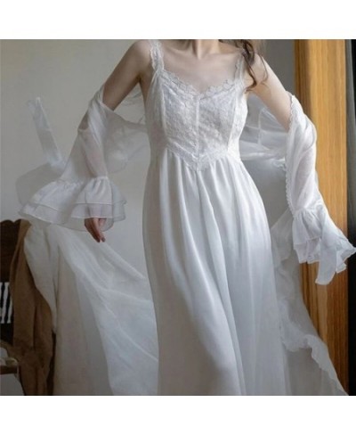 Women's Bathrobe Set Sexy Vintage Summer Mesh Fairy Ladies Nightgown Solid Thin Princess Style Night Dress for Female 2023 $4...