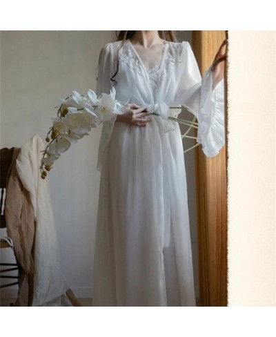 Women's Bathrobe Set Sexy Vintage Summer Mesh Fairy Ladies Nightgown Solid Thin Princess Style Night Dress for Female 2023 $4...