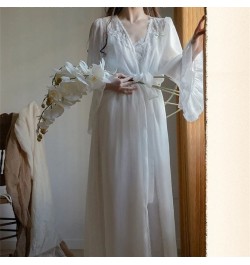 Women's Bathrobe Set Sexy Vintage Summer Mesh Fairy Ladies Nightgown Solid Thin Princess Style Night Dress for Female 2023 $4...