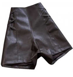 PU Leather Crosse Wide Leg Shorts Women Autumn Winter High Waist Zipper A-line $40.00 - Bottoms