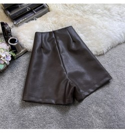 PU Leather Crosse Wide Leg Shorts Women Autumn Winter High Waist Zipper A-line $40.00 - Bottoms