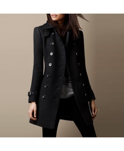 Women Autumn Winter Woolen Jacket Coat Long Sleeve Solid Color Single Breasted Button Turn Down Neck $68.48 - Jackets & Coats