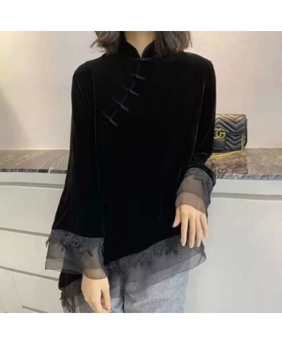 Popular Blouses Women Chinese Style Vintage Stand Collar Aesthetic Retro Patchwork Female Blusas Long Sleeve Temperament Chic...