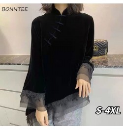 Popular Blouses Women Chinese Style Vintage Stand Collar Aesthetic Retro Patchwork Female Blusas Long Sleeve Temperament Chic...