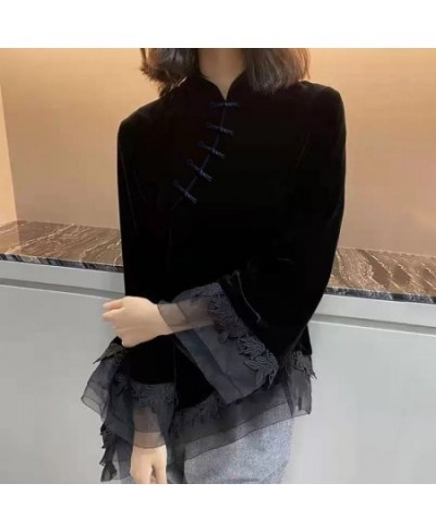 Popular Blouses Women Chinese Style Vintage Stand Collar Aesthetic Retro Patchwork Female Blusas Long Sleeve Temperament Chic...