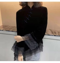 Popular Blouses Women Chinese Style Vintage Stand Collar Aesthetic Retro Patchwork Female Blusas Long Sleeve Temperament Chic...