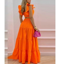 Shirred Crop Top & Maxi Skirt Set Summer Ruffled Suspenders Pleated Back Long Skirts Two Piece Set Women 2023 Matching Sets $...