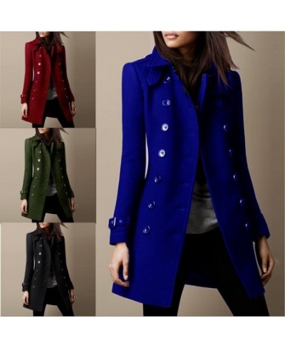 Women Autumn Winter Woolen Jacket Coat Long Sleeve Solid Color Single Breasted Button Turn Down Neck $68.48 - Jackets & Coats