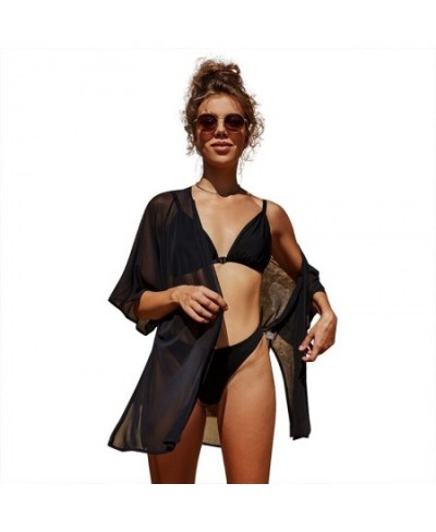 Vamos Todos Beach Cover Up Swimwear Black See Through Mid Sleeve Single Size Women Summer Clothes Sexy Bikini Overall Sarong ...