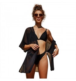 Vamos Todos Beach Cover Up Swimwear Black See Through Mid Sleeve Single Size Women Summer Clothes Sexy Bikini Overall Sarong ...