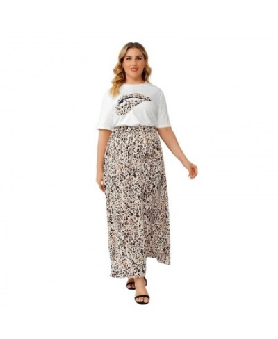 Women Plus Size Sets Set Woman 2 Pieces Skirt Women's Suits Large Long Skirt Midi Short Sleeve T-shirt Leopard Print $54.30 -...