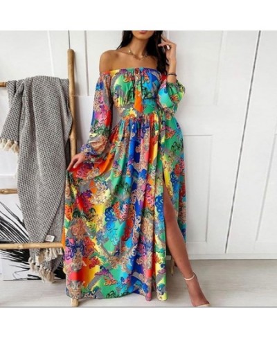 Elegant Print Large Swing Evening Dress 2022 Women Sexy Slash Neck Boho Maxi Dress Ladies New Spring Summer Fashion Party Dre...